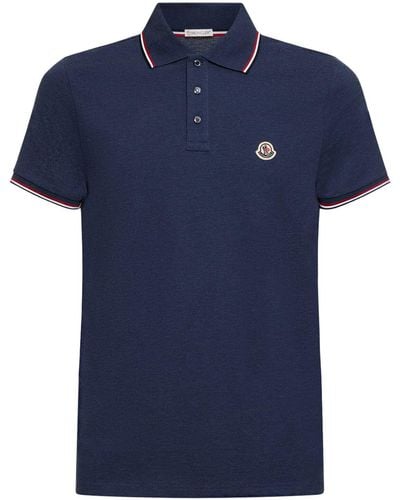Moncler Logo Patch Cotton Polo Shirt - Blue