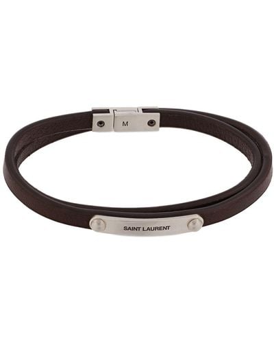 Saint Laurent Sl Double Wrap Leather Bracelet - Brown