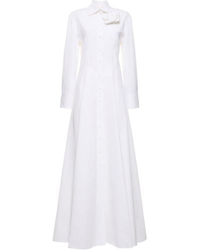 Valentino Poplin Shirt Gown W/rose Pin - White