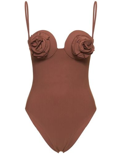 Magda Butrym 3D Flower Jersey One Piece Swimsuit - Brown