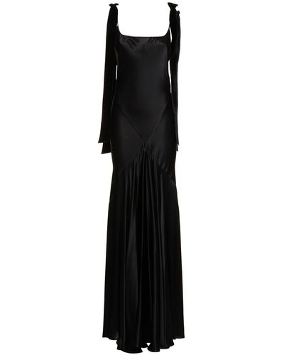 Nina Ricci Flared Satin Long Dress - Black