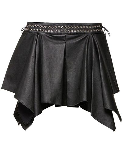 Ludovic de Saint Sernin Asymmetric Ruffled Leather Mini Skirt - Black