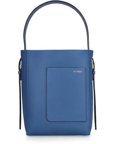 Valextra Small Bucket Soft Grain Leather Tote Bag - Blue