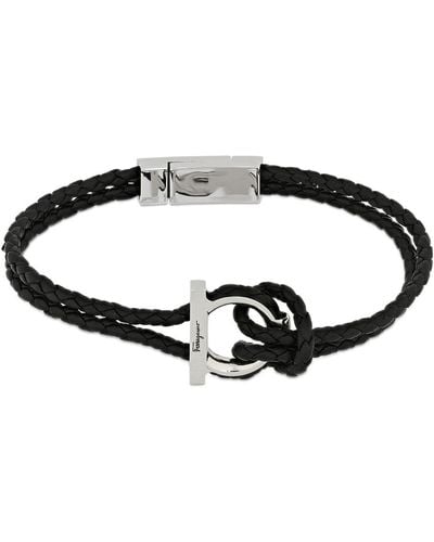 Ferragamo 19cm Gancio Braided Leather Bracelet - Black