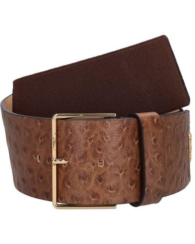 Max Mara Leather Ostrich-embossed Belt - Brown