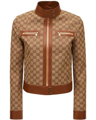 Gucci Love Parade gg Leather Trim Canvas Jacket - Brown
