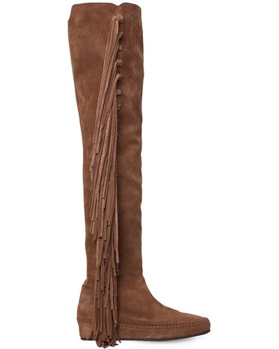 Etro 30mm Fringed Suede Over The Knee Boots - Brown