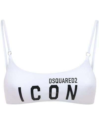 DSquared² Logo Print Bandeau Bikini Top - White