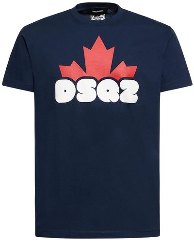 DSquared² Logo Printed Cotton Jersey T-Shirt - Blue