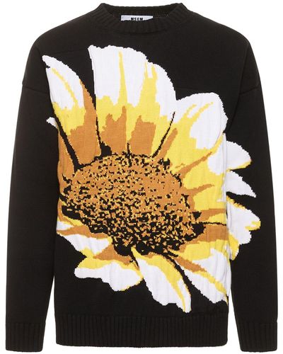 MSGM Daisy Intarsia Cotton Knit Sweater - Black