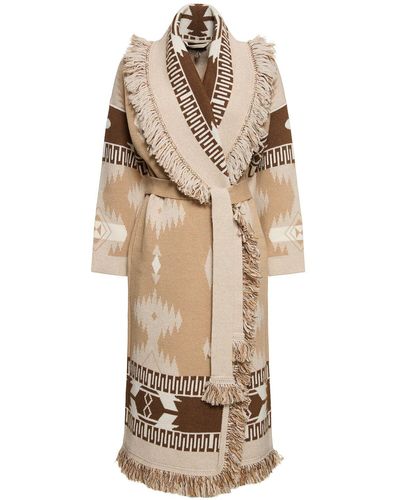 Alanui Icon Jacquard Knit Wool Long Coat - Natural