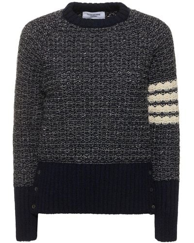 Thom Browne Wool & Mohair Knit Crew Neck Sweater - Black