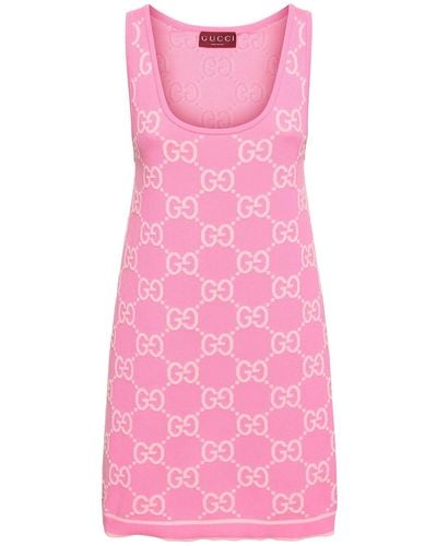 Gucci Kleid Aus Gg-baumwolljacquard - Pink