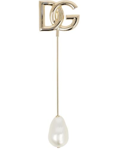 Dolce & Gabbana Spilla con logo dg e cristalli - Bianco