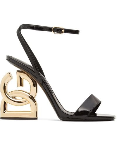 Dolce & Gabbana 105Mm Keira Patent Leather Sandals - Black