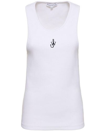 JW Anderson Top in jersey a costine con logo - Bianco