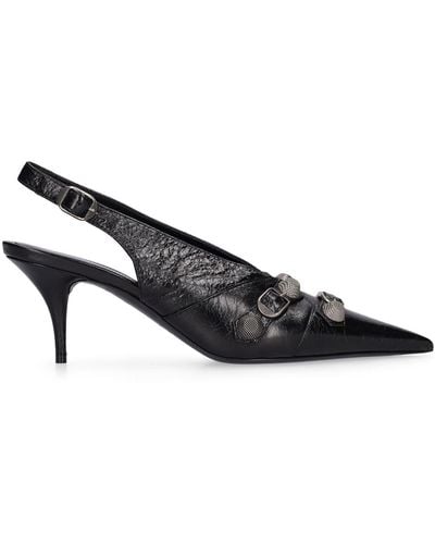 Balenciaga 70Mm Cagole Leather Slingback Court Shoes - Black