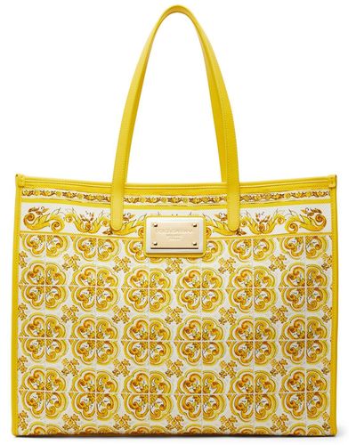Dolce & Gabbana Large Maiolica Print Shopping Bag - Yellow