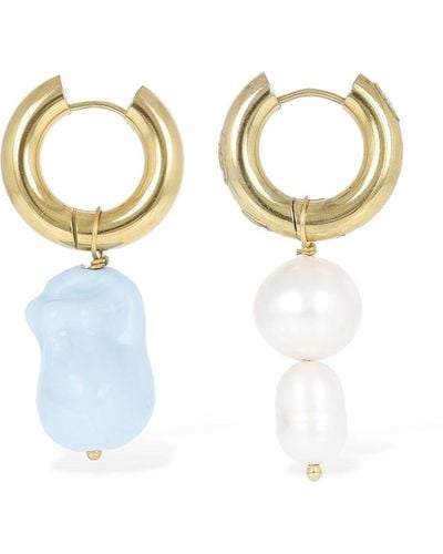 Timeless Pearly Pearl & Turquoise Mismatched Earrings - Metallic