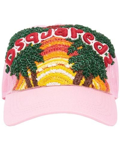 DSquared² Tropical Patch Trucker Baseball Cap - Pink