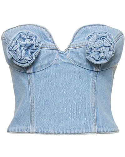 Magda Butrym Cotton denim corset w/ flowers - Blu