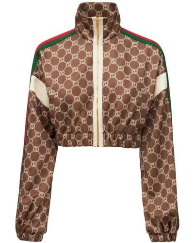 Gucci Giacca Cropped In Techno Jersey Con Logo - Marrone