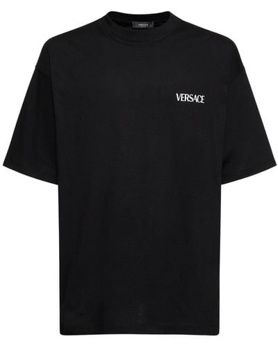Versace Camiseta de jersey de algodón con logo - Negro