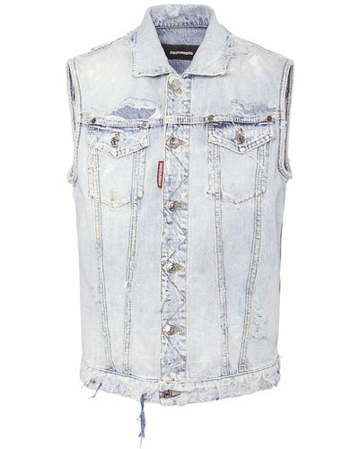 DSquared² Gilet in denim di cotone distressed - Blu