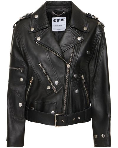 Moschino Leather Belted Jacket W/ Zip Details - Black
