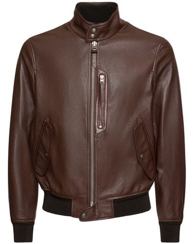 Tom Ford Brown High-neck Zip-up Jacket In Leather Man
