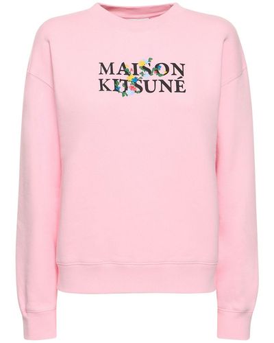 Maison Kitsuné Sweatshirt Aus Baumwolle Mit Blumendruck - Pink