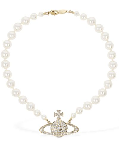 Vivienne Westwood One Row Faux Pearl Bas Relief Choker - White