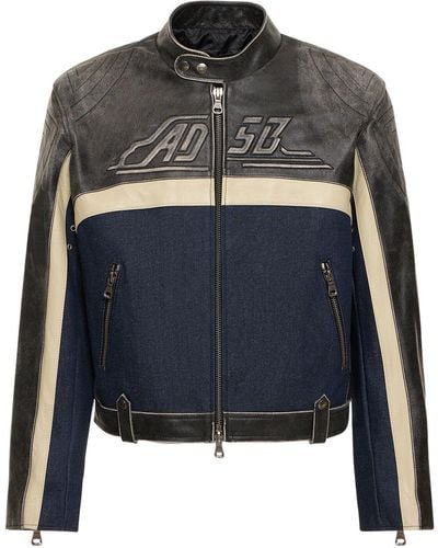 ANDERSSON BELL 24 Racing Leather & Denim Jacket - Black