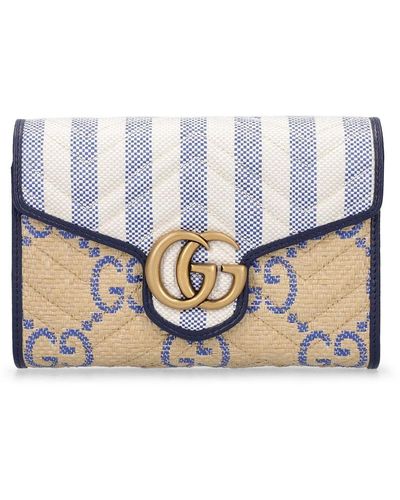 Gucci Mini Gg Marmont Raffia Wallet Bag - Blue