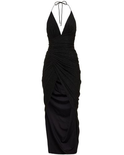 Alexandre Vauthier Lurex Halterneck Side Drape Long Dress - Black