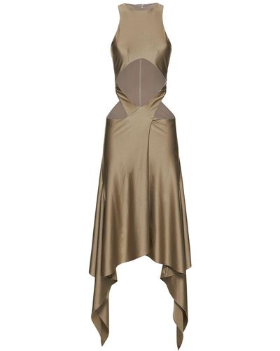 The Attico Magnolia Shiny Jersey Cutout Midi Dress - Natural