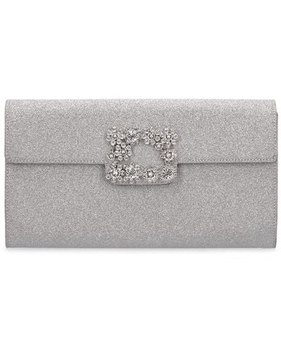 Roger Vivier Sparkle Buckle Satin Envelope Clutch - Gray