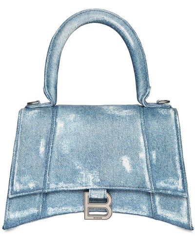 Balenciaga Kleine Tasche Aus Baumwollenim "hourglass" - Blau