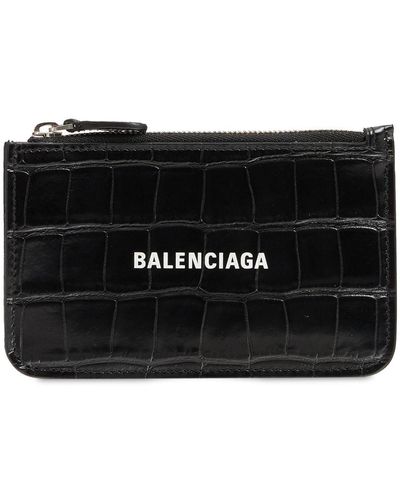 Balenciaga Croc Embossed Leather Card Holder - Black