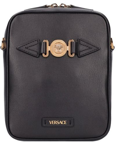 Versace Medusa Leather Crossbody Bag - Black