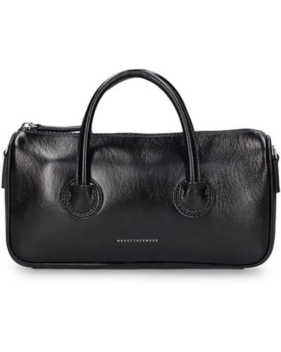 Marge Sherwood Small Zipper Plain Glossy Leather Bag - Black
