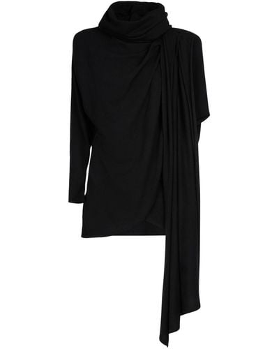 Saint Laurent ウールドレープドレス - ブラック