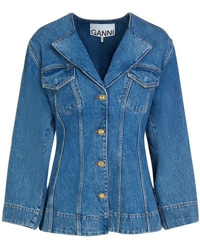 Ganni Cutline Slim-fit Denim Jacket - Blue