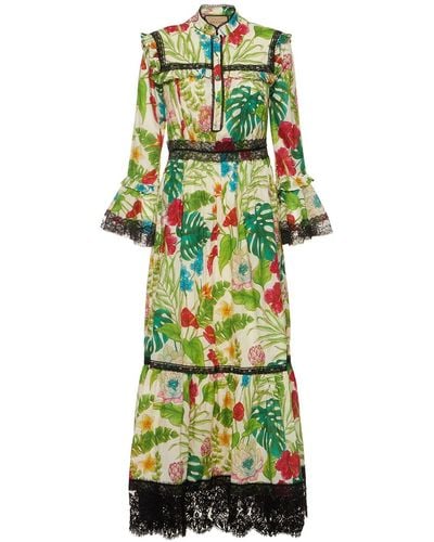Gucci Floral Printed Cotton Dress - Green
