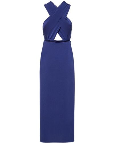 ANDAMANE Maeva Halter Neck Jersey Midi Dress - Blue