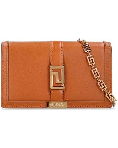 Versace Greca Goddess Leather Chain Wallet - Orange