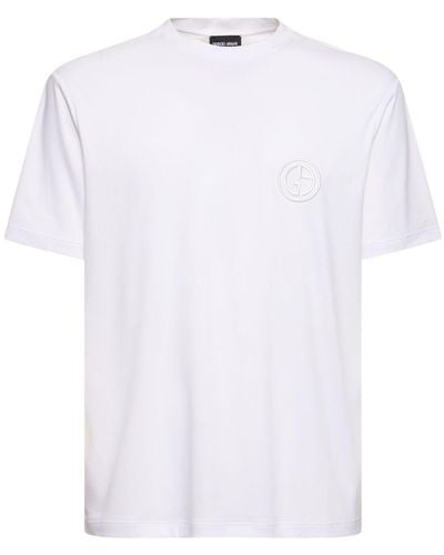 Giorgio Armani Logo Embroidery Cotton T-shirt - White