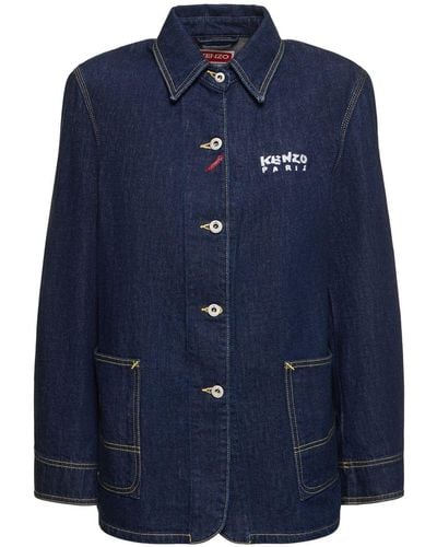 KENZO Varsity Cotton Denim Workwear Jacket - Blue