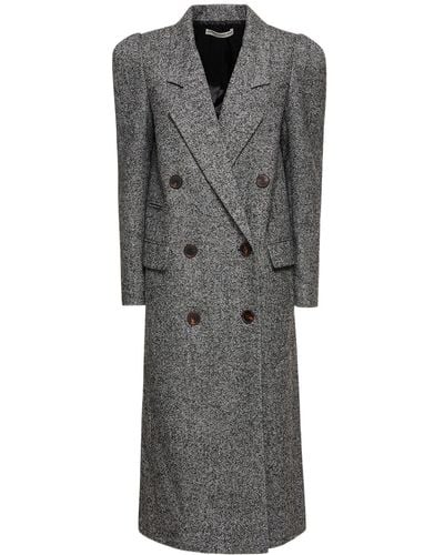 Alessandra Rich Oversize Herringbone Tweed Long Coat - Grey