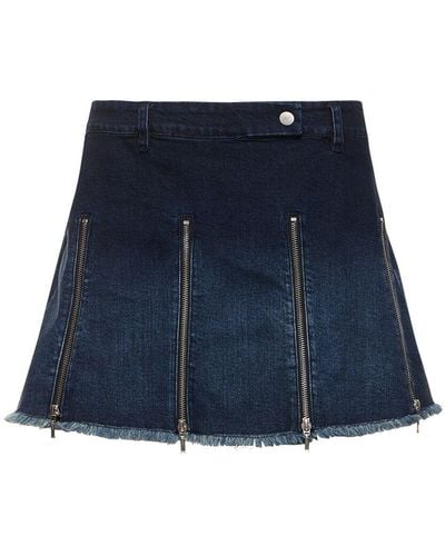 CANNARI CONCEPT Pleated Denim Mini Skirt W/ Zips - Blue